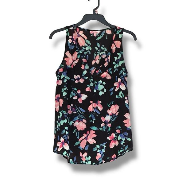 Candie’s Sleeveless Black Floral Lightweight Blouse Small Cottagecore - Picture 1 of 7